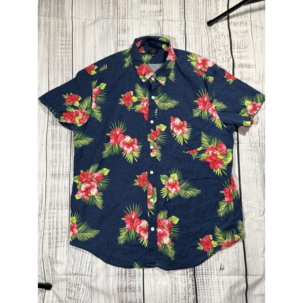 J Crew Printed Linen Blend Button Down Shirt XL Floral Print Hawaiian